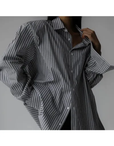 Patchwork Striped Loose Single Breasted Blouses #802411 $32.59 USD, Wholesale Fashion Blouses