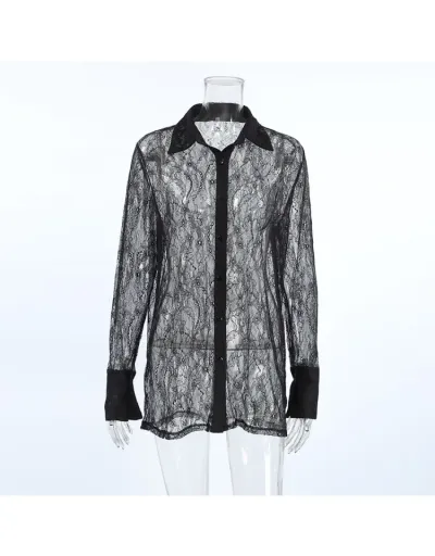 Replica Hollow-out Lace Panel Jacquard Weave Blouses #802415 $38.77 USD for Wholesale