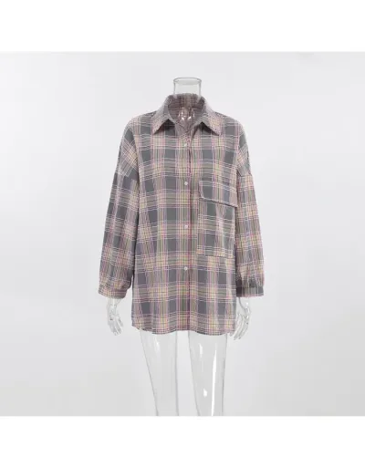 Replica Retro Plaid Down Collar Long Sleeve Blouse #802422 $45.27 USD for Wholesale