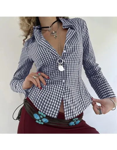 Replica Plaid Single Breasted Long Sleeve Blouses #802424 $30.43 USD for Wholesale