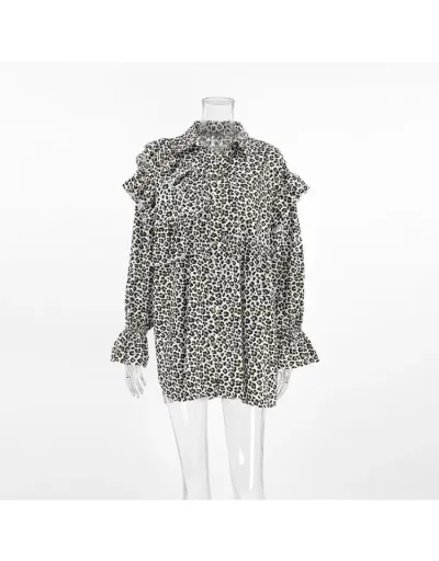 Replica Seductive Leopard Ruffle Loose Blouse #802428 $45.53 USD for Wholesale