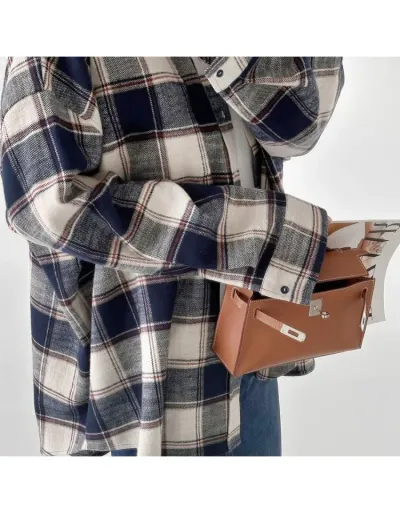 Replica Stylish Plaid Long Sleeve Loose Blouse #802429 $46.59 USD for Wholesale