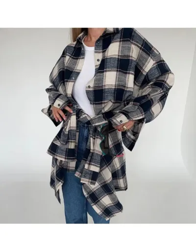 Replica Stylish Plaid Long Sleeve Loose Blouse #802429 $46.59 USD for Wholesale