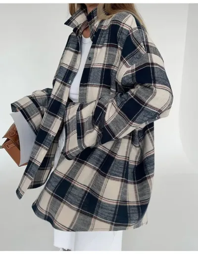 Replica Stylish Plaid Long Sleeve Loose Blouse #802429 $46.59 USD for Wholesale