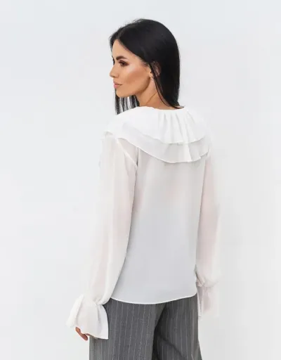 Replica Women's V Neck Lace Up Long Sleeve Loose Blouse #802430 $33.33 USD for Wholesale