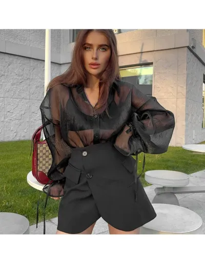 Seductive See Through Puff Sleeve Blouses #802431 $33.74 USD, Wholesale Fashion Blouses