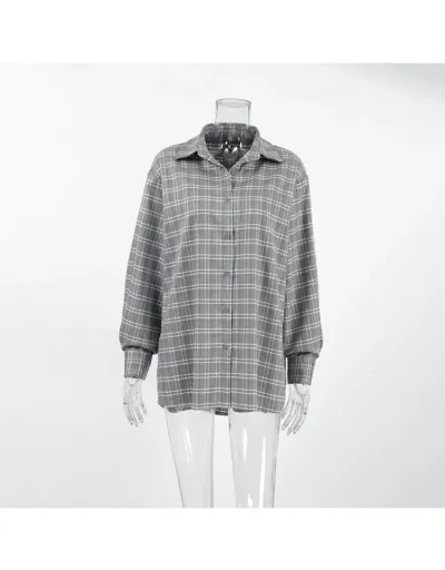 Replica Plaid Oversized Casual Loose Blouses #802432 $37.26 USD for Wholesale