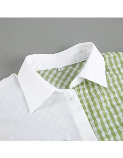 Replica Asymmetrical Colorblock Plaid Minimalist Blouses #802436 $33.91 USD for Wholesale