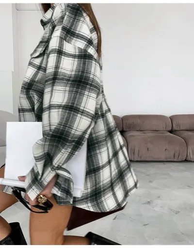 Replica Stylish Colorblock Plaid Long Sleeve Loose Blouses #802437 $32.70 USD for Wholesale