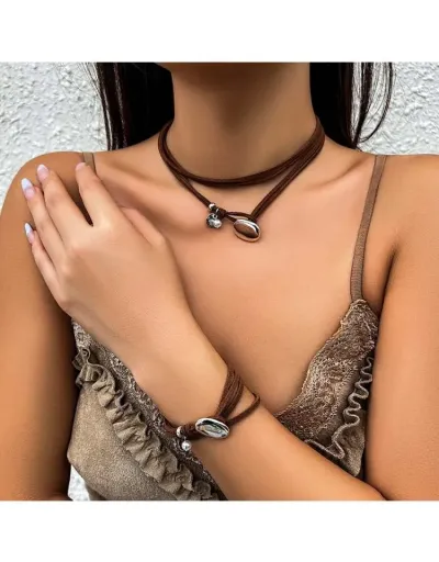 Layered Minimalist Circular Bracelet And Necklace Set #802440 $7.70 USD, Wholesale Fashion 