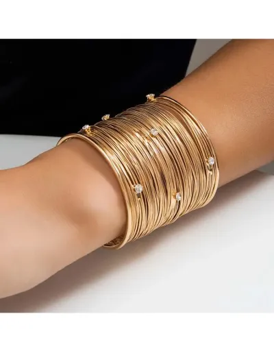 Replica Geometric Rhinestone Stainless Steel Annular Bracelet #802454 $9.65 USD for Wholesale