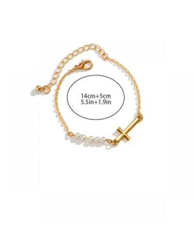 Replica Cross Faux Pearl Metal Annular Bracelet #802457 $6.06 USD for Wholesale