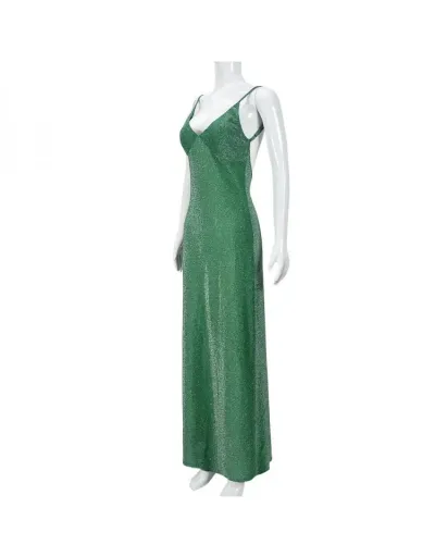 Shiny V Neck Split Hem Sleeveless Maxi Dress #802502 $30.29 USD, Wholesale Fashion 