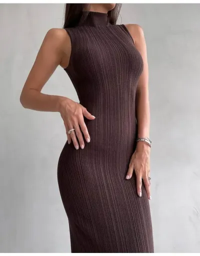 Replica Knitted Mock Neck Sleeveless Maxi Dress #802504 $43.20 USD for Wholesale