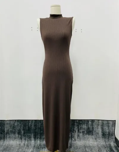 Replica Knitted Mock Neck Sleeveless Maxi Dress #802504 $43.20 USD for Wholesale