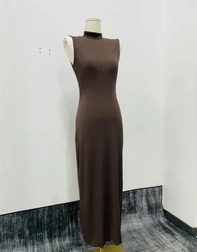 Replica Knitted Mock Neck Sleeveless Maxi Dress #802504 $43.20 USD for Wholesale