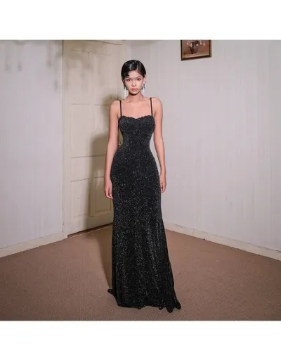 Replica Sleeveless Lace Detail Shiny Maxi Dress #802515 $33.59 USD for Wholesale