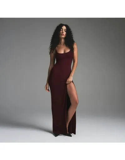 Plain Color Backless Side Slit Maxi Dress #802517 $25.00 USD, Wholesale Fashion 