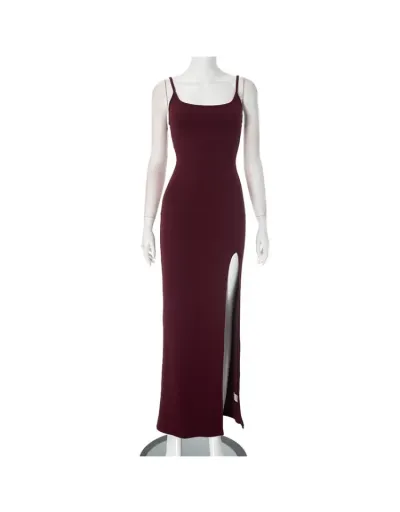 Replica Plain Color Backless Side Slit Maxi Dress #802517 $25.00 USD for Wholesale