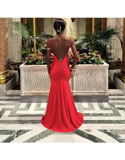 Replica Ruched Backless Plain Slip Maxi Dress #802518 $38.58 USD for Wholesale