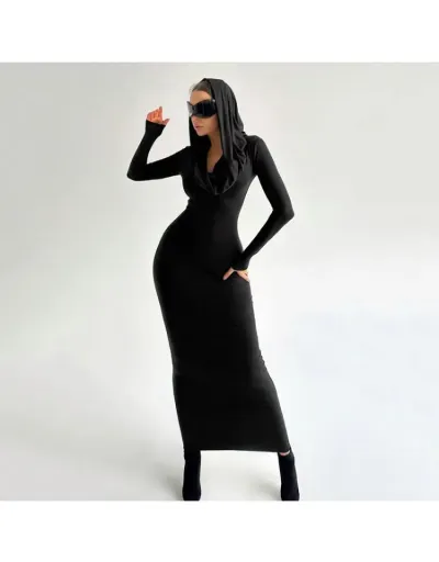 Plain Color Wing Neck Hooded Maxi Dress #802526 $35.00 USD, Wholesale Fashion 