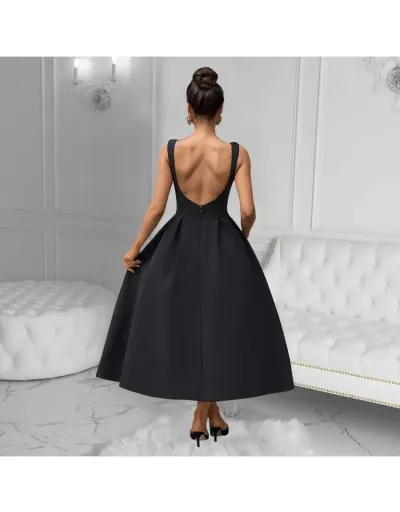 Replica Vintage Solid A-line Backless Maxi Dress #802529 $74.20 USD for Wholesale