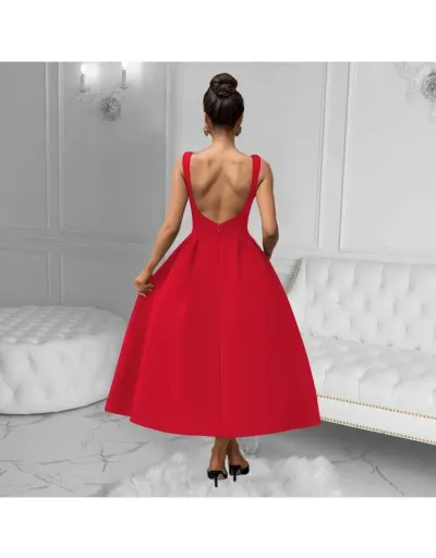 Replica Vintage Solid A-line Backless Maxi Dress #802529 $74.20 USD for Wholesale