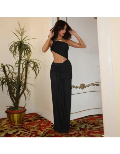 Replica Graceful Ribbons Ruched One Shoulder Cropped Sleeveless Maxi Dress #802531 $34.67 USD for Wholesale