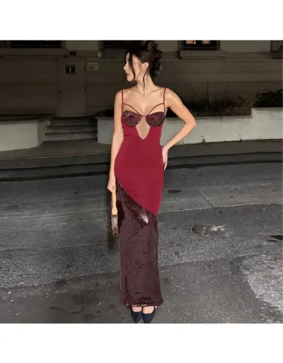 Sequin Hollow-out Split Hem Maxi Dress #802558 $57.83 USD, Wholesale Fashion 