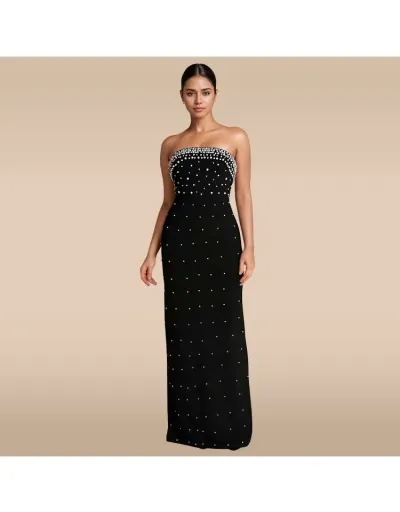 Strapless Faux Pearl Split Hem Maxi Dress #802559 $63.61 USD, Wholesale Fashion 