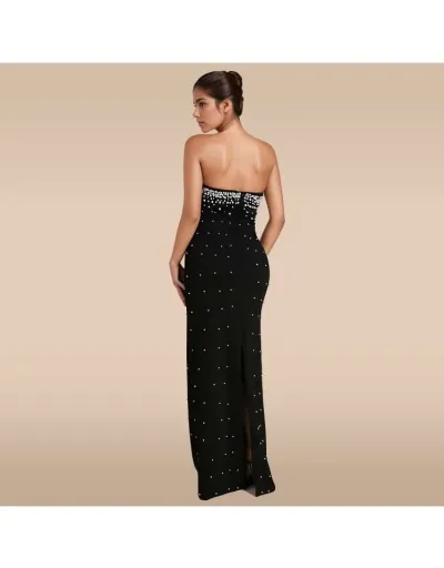 Replica Strapless Faux Pearl Split Hem Maxi Dress #802559 $63.61 USD for Wholesale