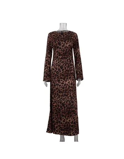 Replica Leopard Print Long Sleeve Maxi Dress #802562 $51.41 USD for Wholesale