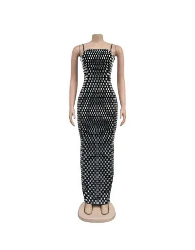 Replica Sleeveless Rhinestones Split Hem Maxi Dress #802563 $68.46 USD for Wholesale