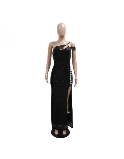 Replica Shiny Sequins Split Hollow Out One Shoulder Maxi Dress #802570 $77.46 USD for Wholesale