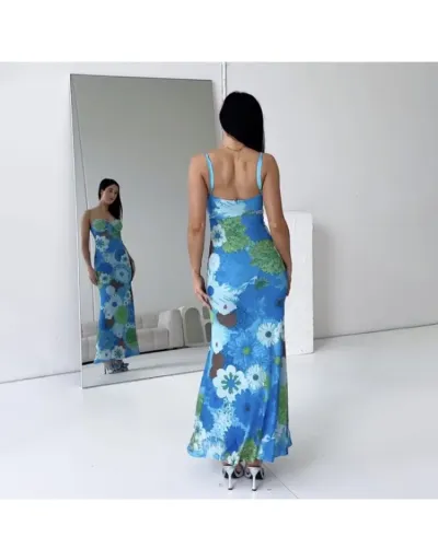 Replica Floral Print Backless Slip Maxi Dress #802577 $37.88 USD for Wholesale