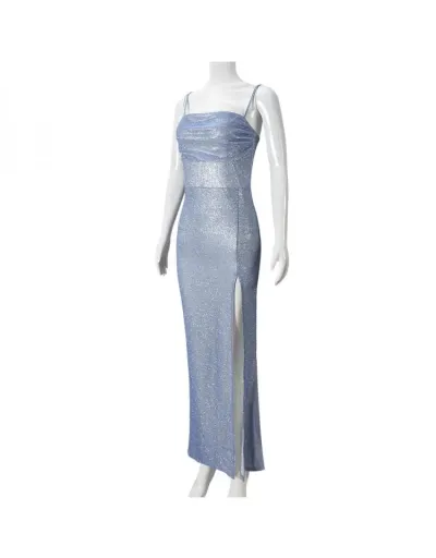 Replica Shiny Backless Ruched Split Hem Maxi Dress #802580 $29.53 USD for Wholesale