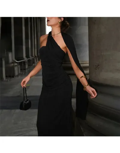 Replica Ruched Halter Ribbons Backless Maxi Dress #802591 $35.40 USD for Wholesale