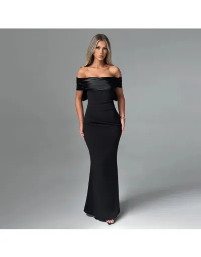 Ruched Off Shoulder Bow Patchwork Maxi Dress #802593 $39.96 USD, Wholesale Fashion 