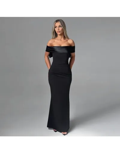 Replica Ruched Off Shoulder Bow Patchwork Maxi Dress #802593 $39.96 USD for Wholesale