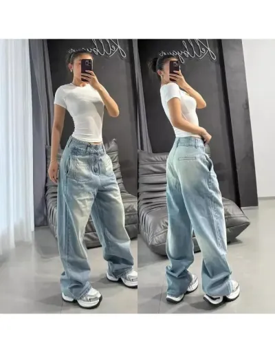 Gradient Denim Cargo Wide Leg Jeans #802598 $73.36 USD, Wholesale Fashion Jeans