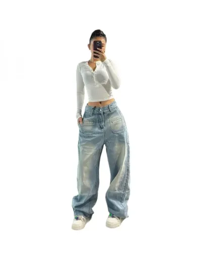 Replica Gradient Denim Cargo Wide Leg Jeans #802598 $73.36 USD for Wholesale