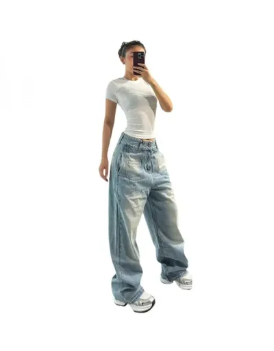 Replica Gradient Denim Cargo Wide Leg Jeans #802598 $73.36 USD for Wholesale