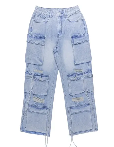 Replica Ripped Denim Multi Pocket Cargo Jeans #802604 $94.56 USD for Wholesale