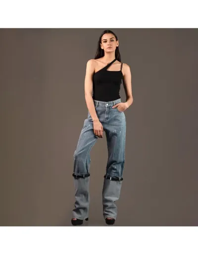 Patchwork Belt Straight Jeans #802605 $93.77 USD, Wholesale Fashion Jeans