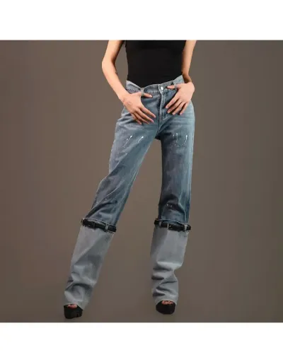 Replica Patchwork Belt Straight Jeans #802605 $93.77 USD for Wholesale