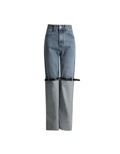 Replica Patchwork Belt Straight Jeans #802605 $93.77 USD for Wholesale