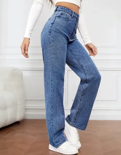 Replica Leisure Washed High Rise Straight Jeans #802606 $41.40 USD for Wholesale