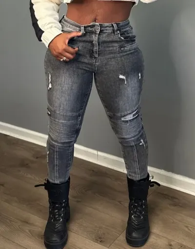 Ripped Distressed Denim Fitted Jeans #802614 $58.73 USD, Wholesale Fashion Jeans