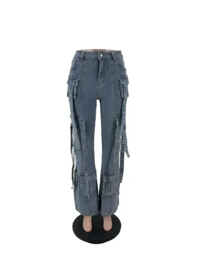 Replica Denim Multi Pocket Flared Cargo Jeans #802615 $106.06 USD for Wholesale