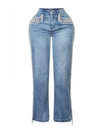 Replica Fringe Patchwork Denim Straight Jeans #802616 $87.78 USD for Wholesale